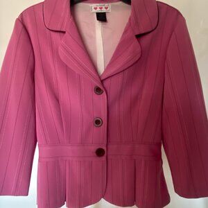 BARBIE PINK 3/4 Sleeve Stripe Pleated Blazer